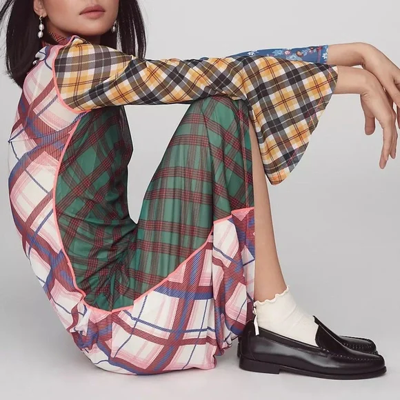 Celia B Anthropologie Multicolor Plaid Sheer Midi Dress - Picture 7 of 7